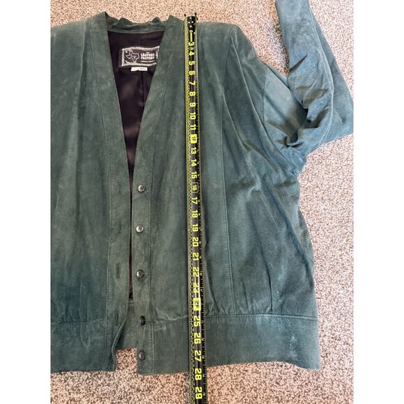 Vintage Green Leather Jacket/Cardigan Unisex Lg The Leather Factory Phase Texas. - Picture 7 of 7